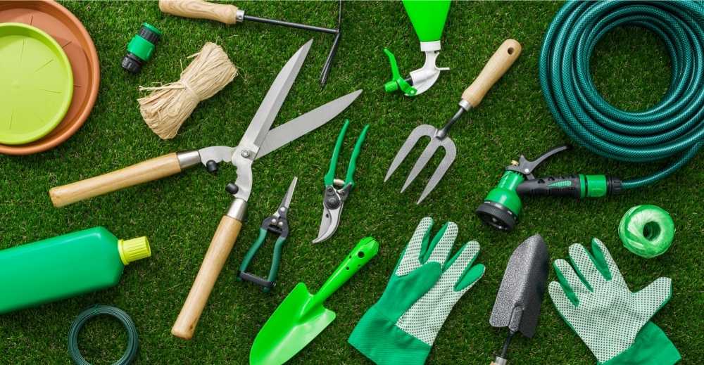 lawn tools on grass